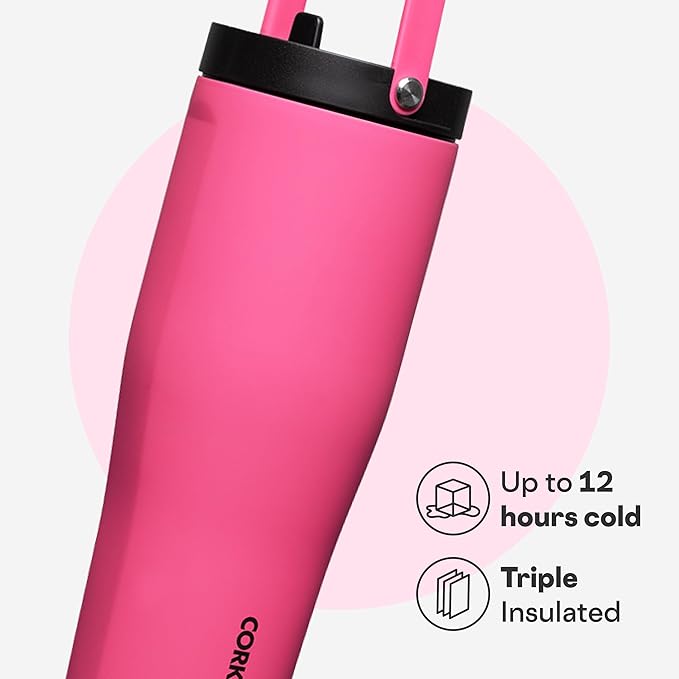 Corkcicle Go Cup XL - Leak-Proof Travel Tumbler - Triple Insulated Stainless Steel Water Bottle - Easy-Carry Handle - Summer Drinkware Gift - Keeps Drinks Ice Cold - 30 oz - Dragonfruit