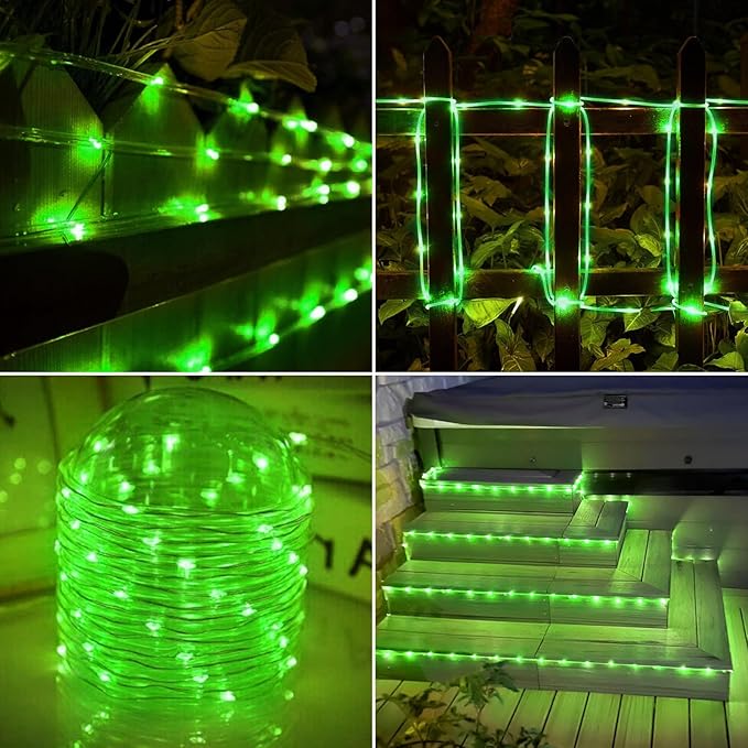 Solar Rope Lights, 66ft 200LED Solar String Lights, 8 Modes Waterproof Solar Powered Outdoor Light, Flexible Clear Tube Light for Garden Backyard Patio Deck Porch Pool Tree Christmas Decoration -Green