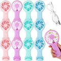 Woanger 12 Pcs Mini Handheld Fan Bulk 3 Speed USB Electric Battery Operated Small Portable Pocket Fan with Data Cable and Mounting Base Quiet Summer Gift for Wedding Travel(Pink Blue Green Purple)