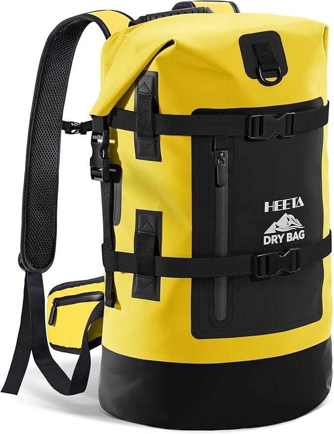 HEETA Dry Bags Waterproof Backpack 40L for Men & Women, Roll Top Heavy Duty Cushioned Hiking Backpack for Kayaking Boating Paddle Boarding Fishing Travel Camping Beach Vacation Cruise Ship Essentials