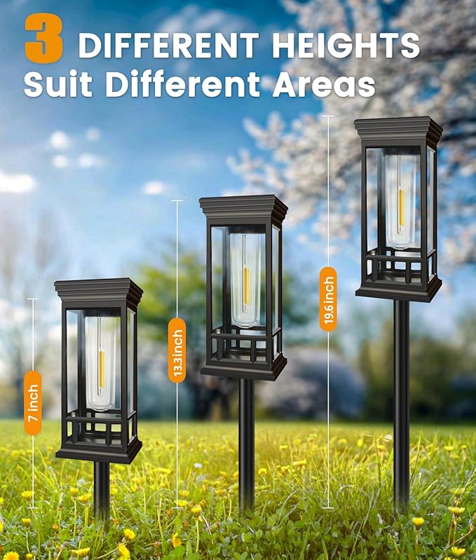 6 Pack Solar Pathway Lights Outdoor, Taller Bright Solar Path Lights Waterproof, Auto On/Off Solar Powered Garden Lights for Outside Landscape Path Yard Walkway Lawn Driveway Patio Lighting Decor