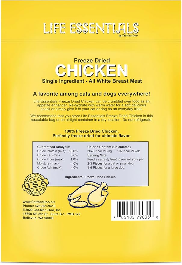 Life Essentials by Cat-Man-Doo | Chicken - 2oz. Bag | Freeze Dried Chicken Cat & Dog Treats | Healthy, Single Ingredient, Training Treats, High Protein
