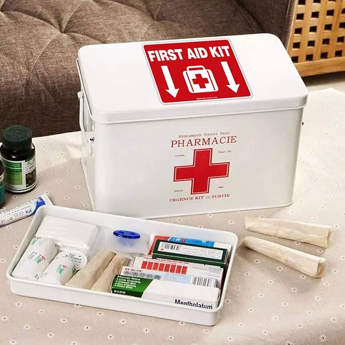 First Aid Kit Sticker, First Aid Kit Sticker Decal for Home, Schools and Business, 2 Pack, 10 x 7 inch Self-Adhesive Vinyl Decal Stickers, Reflective, UV Protected, Waterproof