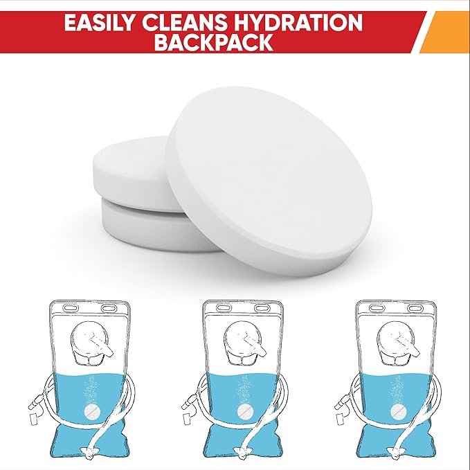 CleanHike Hydration Bladder Cleaning Tablets, 36 Count - Hydration Pack & Water Reservoir Cleaner Tablets, Individually Wrapped Effervescent Tabs, Removes Stains & Odors, Mint Scent, Travel Ready