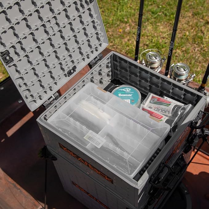 YakAttack ShortStak Upgrade Kit for BlackPak Pro | 13" x 13" – Battleship Grey | Stackable Kayak Crate Add-On with GridLoc Panels, Hinges & Latches | Not Standalone | Made in USA