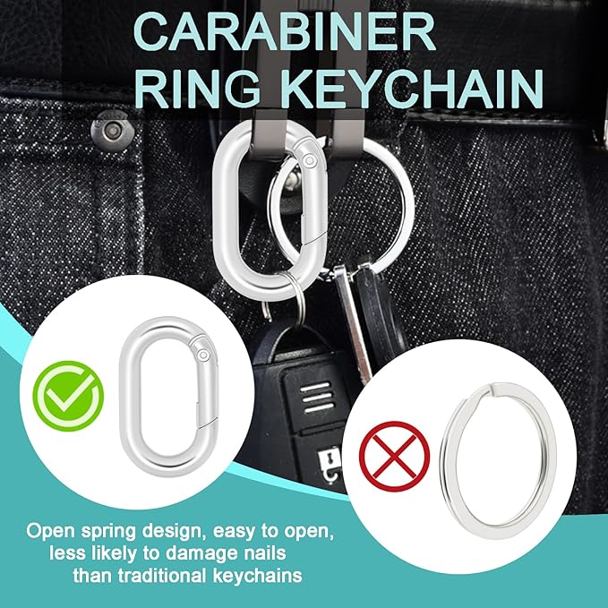 10Pack 1 Inch Small Oval Keyring, Metal Tiny Carabiner Spring Snap Hooks Clip for Paracord Keychain Lanyard, Car Key Rings, Pets Collar Buckles, Purse Keychain Replacement (Light Gold)