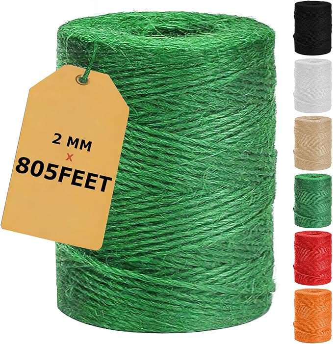 Vanhench 805ft Garden Twine for Gardening Climbing Plants Ties, Strong Natural Tomato String Outdoor Floristry Hanging Planter Basket, Christmas Arts & Crafts, Greenhouse Accessories Supplies (Green)