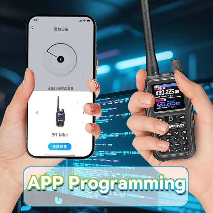 BAOFENG UV5RMINI Two Way Radio NOAA Weather Radio Dual PTT 999CH Survival APP Programming Copy Frequency Ham Radio (Grey)
