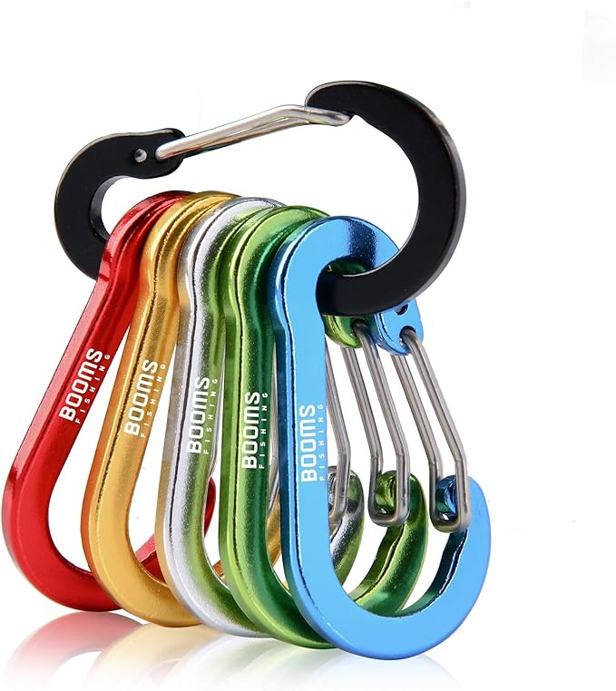 Booms Fishing CC1 Multi-Use Carabiner Clip, 6 Pack Small Caribeener Clips, Mini Keychain Caribeaner Clip 2 inch, Aluminum D Ring Carabiners, Multi-colored