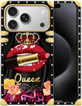 for iPhone 17 Pro Max Case Luxury Golden Decoration for Girl Women Soft TPU Shockproof Protective Hard PC Back for iPhone 17 Pro Max Crazy Pattern Queen Lip Crown Leopard Print
