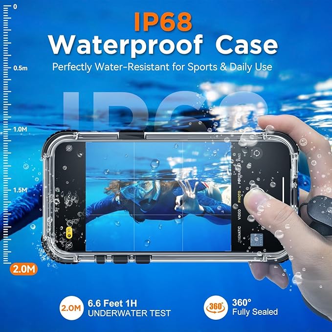 WIFORT for iPhone 15 Waterproof Case, [IP68 Underwater Dustproof][Built-in Screen][15FT Military Shockproof], 360 Full Body Sealed Protection Cover Magnetic Frosted Phone Case, 6.1" Black