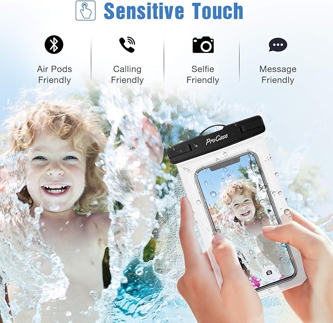 ProCase 6 Pack Waterproof Phone Pouch Dry Bag Underwater Case for iPhone 16 15 14 13 12 11 Pro Plus Max Mini Xs XR X 8 7, Galaxy S23 S22 S21 Ultra Note up to 7" -Black