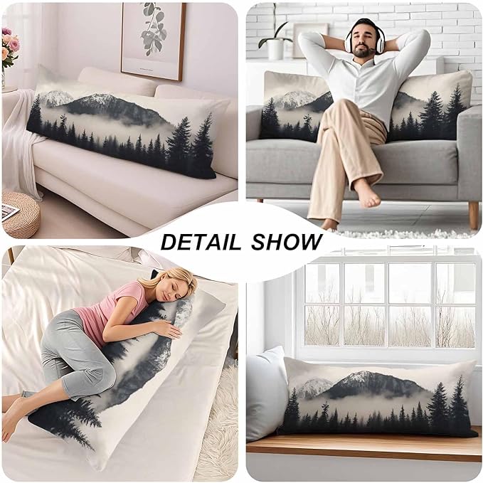 Forest Rectangle Body Pillow Covers Foggy Forest Mountain Winter 20"X54" Couch Pillow Body Pillowcase Decorative Home Body Pillows Bedding Pillow Cushion Covers for Sofa Car Shop