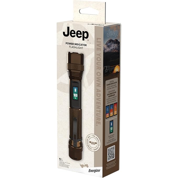 Energizer Jeep Power Indicator Rechargeable LED Flashlight, 1,000 Lumens, Rechargeable Flashlight with Trail-Ready Construction and Easy-to-Read Digital Power Indicator Display