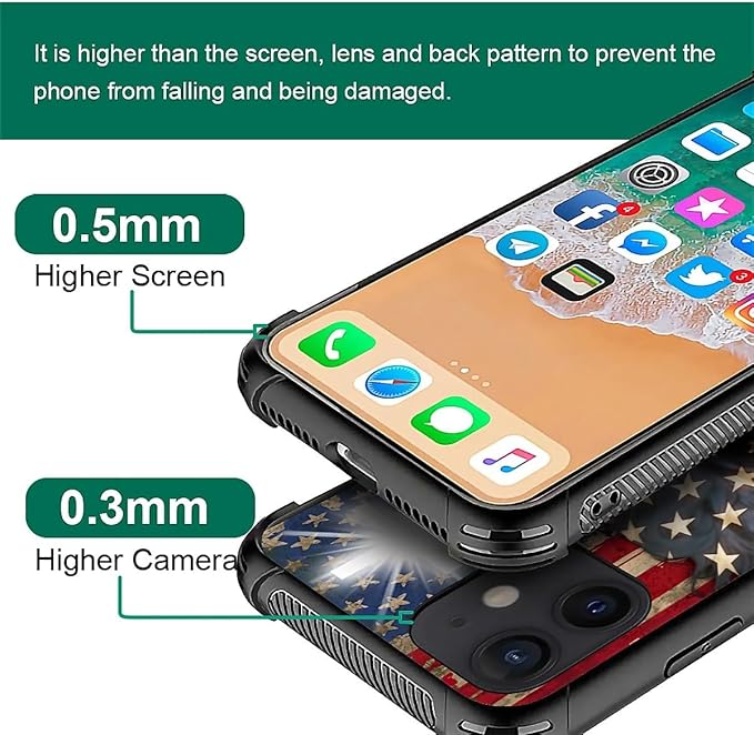 for iPhone 12/12 Pro Case, Red American Flag Horse Cross Pattern Graphic Design Girl Boy Soft Silicone Hard Acrylic Shock Protection for iPhone 12/12 Pro
