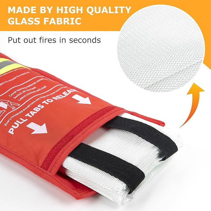 Emergency Fire Blanket, Flame Retardant Fire Blankets Emergency for Home, Kitchen, Car, Office, Grill (Fiberglass-1pack)