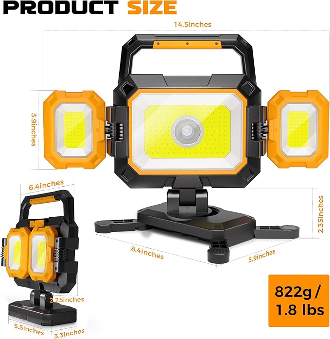 YZONI 40W Rechargeable Work Light, 4000LM Magnetic LED Work Light with 6 Modes, Battery Powered Portable Mechanic Lights with 360°Rotate Foldable Design for Auto Car, Garage, Workshop