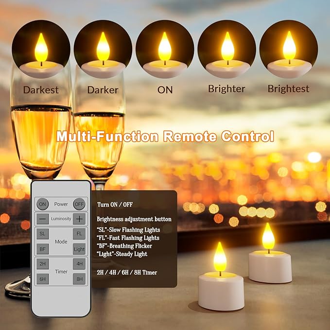 SoulBay Rechargeable Flameless LED Tea Lights Candles with Remote Control, 2.17" x 1.57", Set of 2, USB Charging Cable Included