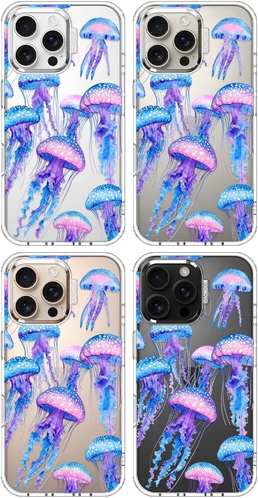 MOSNOVO for iPhone 16 Pro Max Case, Shockproof Military-Grade Protection 6.6ft Drop Tested, Clear Phone Case for iPhone 16 Pro Max, Mystic Jellyfish Design