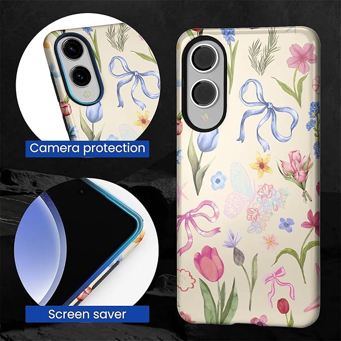 for Samsung Galaxy S25 Edge Case,HL2 Aesthetic Flower Preppy Collage Hybrid 2 Layer Hard Shell Silicone Protective Pattern Design Case