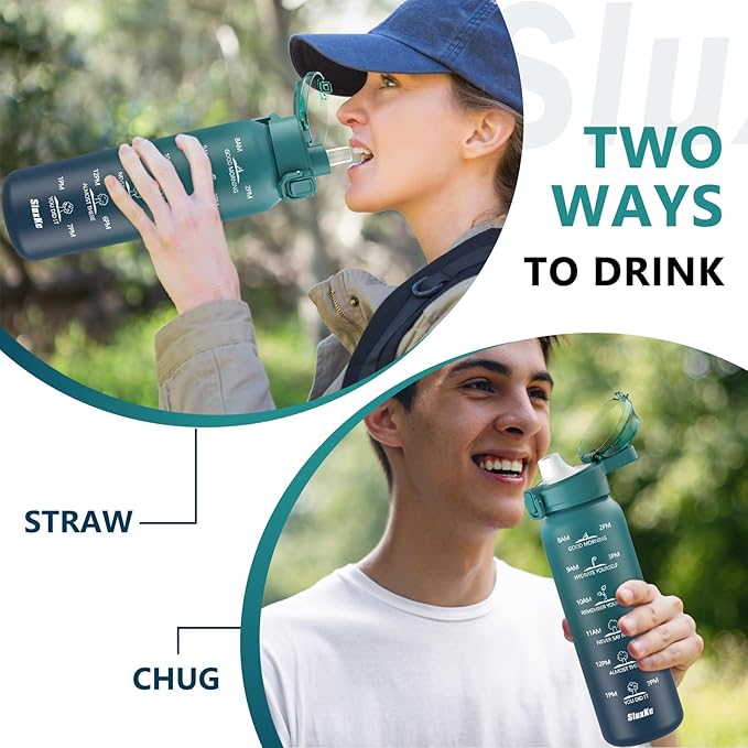 SLUXKE 32oz Insulated Water Bottle with 2Lids(Straw Lid & Spout Lid), 1000ml Stainless Steel Water Bottle Double Walled Leakproof, Reusable Metal Bottle Keep Cold & Hot for Men, Women BLUE BLUE