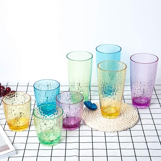 KOXIN-KARLU Hammered 26-ounce Plastic Tumbler Acrylic Glasses, set of 12 Multicolor
