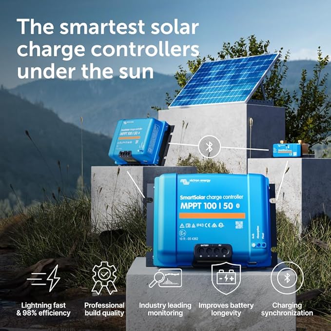 Victron Energy SmartSolar MPPT Solar Charge Controller (Bluetooth) - Charge Controllers for Solar Panels - 100V, 50 amp, 12/24-Volt