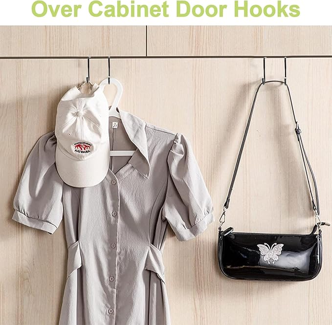 Over Cabinet Double Hooks, 4Pcs Over Cupboard Door Towel Hanger Multi-Purpose S-Shaped Hooks for Kitchen,Bathroom (Black, Carbon Steel)