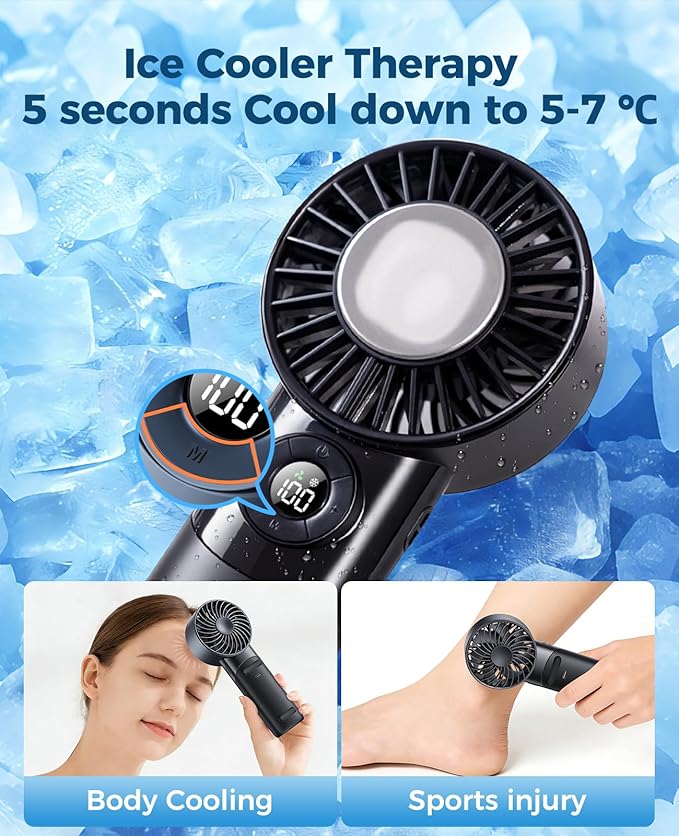 2026 Upgrade 3 In 1 Handheld Portable Turbo Fan with Ice Cooler,Rechargeable 100 Speed Mini Personal Fan 10500 RPM Small Pocket Fans Makeup fan for Outdoor,Office,Camping,Travel-Black