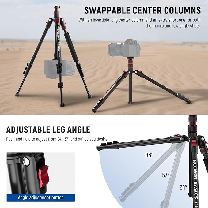 NEEWER Basics TP15 Camera Tripod Monopod, 68" Metal Heavy Duty Portable Travel DSLR Cell Phone Stand with Cellphone Holder Mount Compatible with iPhone Filming Video Recording, Ball Head Not Included
