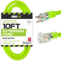 Iron Forge Cable 10 Gauge Extension Cord 10 ft, 10/3 Heavy Duty Extension Cord 3 Prong Lighted End, SJTW Weatherproof Light Green Outdoor Power Cable for Major Appliances, 15 AMP