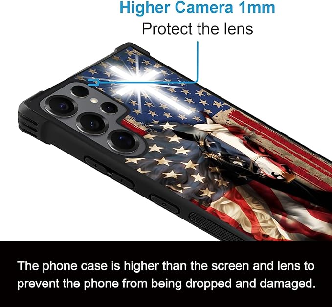 for Samsung Galaxy S25 Ultra Case,Graphic Design for Girl Boy Soft Silicone Hard Acrylic Shock Protection Designed for Samsung Galaxy S25 Ultra Red American Flag Horse Cross Pattern