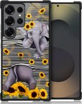 for Samsung Galaxy S25 Ultra Case,Graphic Design for Girl Boy Soft Silicone Hard Acrylic Shock Protection Designed Cute Little Elephant Sunflower White Line Art Pattern