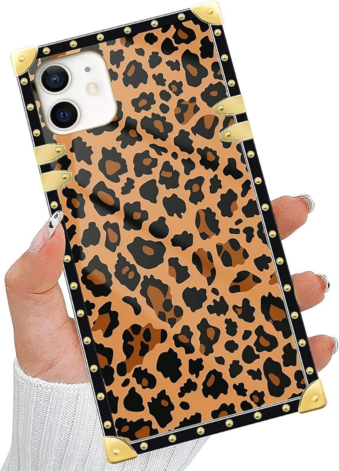 Compatible with iPhone 11 Case, Brown Leopard Texture Luxury Golden Decoration for Girl Women Soft TPU Shockproof Protective Hard PC Back for iPhone 11