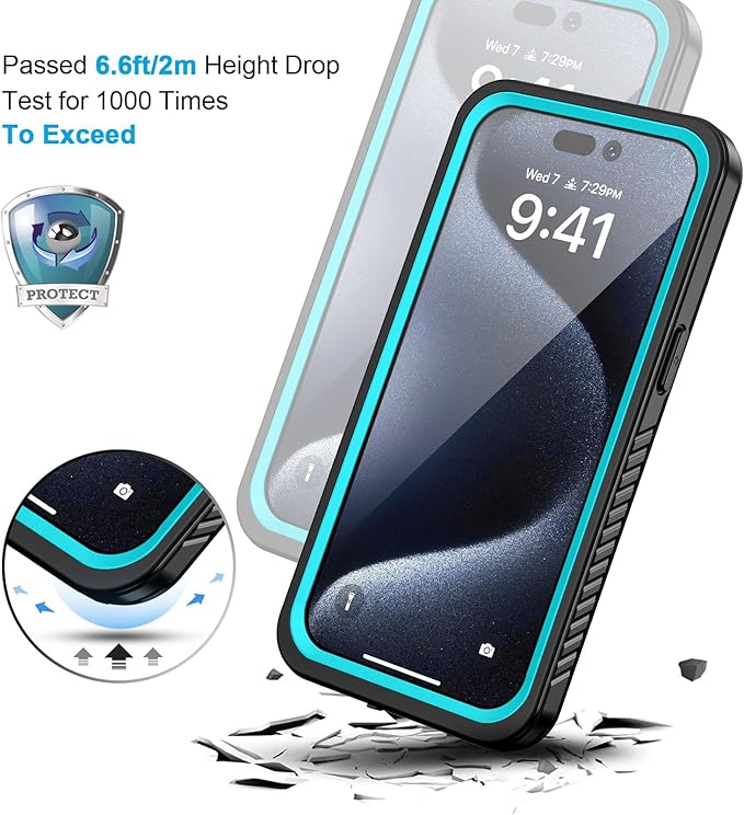 Lanhiem for iPhone 15 Pro Case, IP68 Waterproof Dustproof Shockproof Cases with Built-in Screen Protector, Full Body Protective Heavy Duty Rugged Phone Cover for iPhone 15 Pro - 6.1 inch (Blue)
