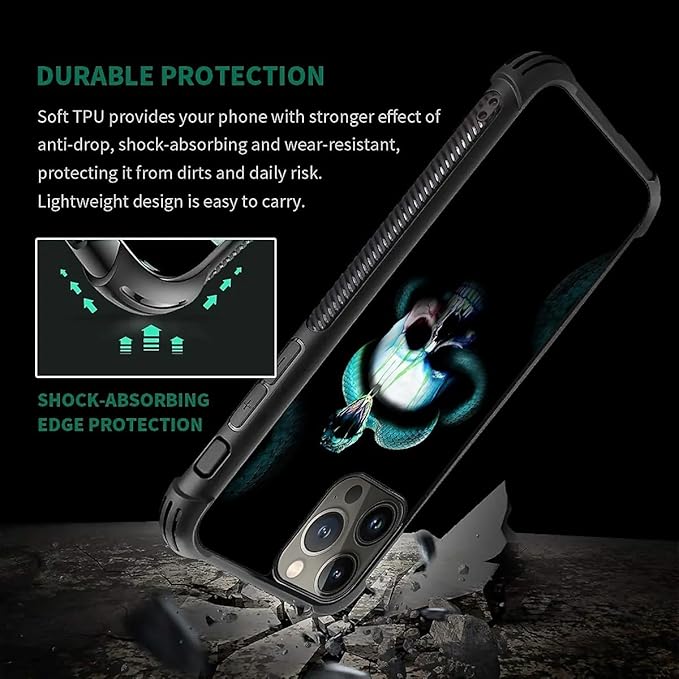 for iPhone 15 Pro Case, Skeleton Winding Snake Pattern Graphic Design Girl Boy Soft Silicone Hard Acrylic Shock Protection for iPhone 15 Pro
