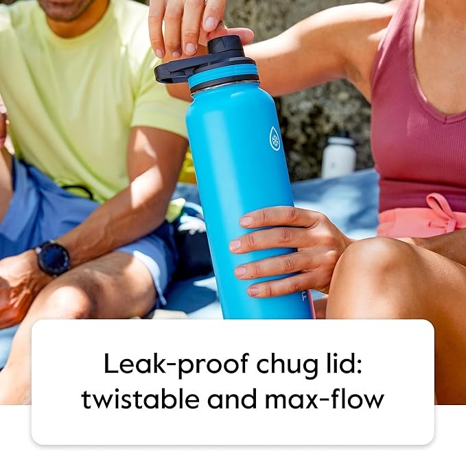 ThermoFlask 40 oz Double Wall Vacuum Insulated Stainless Steel Water Bottle - Reusable with Leakproof Chug & Straw Lids - Keeps Drinks Cold 24 hr/Hot 12 hr - Easy Maintenance - Gym/On-the-Go, Capri