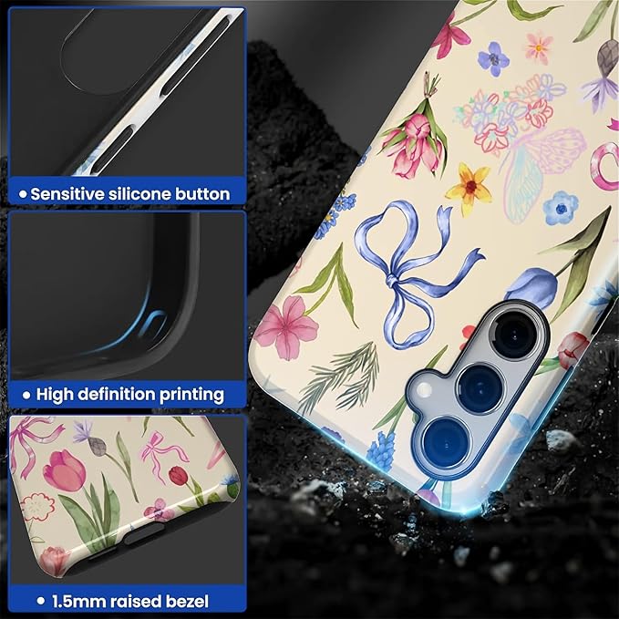 for Samsung Galaxy S24 Case,HL2 Aesthetic Flower Preppy Collage Hybrid 2 Layer Hard Shell Silicone Protective Pattern Design Case