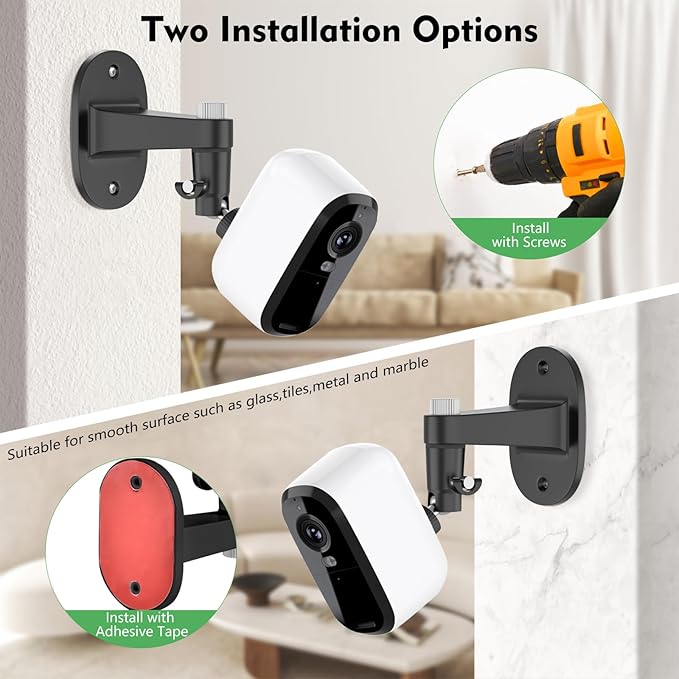 2Pack Adjustable Mount for Arlo Essential 2K Indoor/Outdoor(2nd Generation), for Arlo Pro 5S/Pro 4/Pro 3/Pro 2/Pro/Arlo Ultra2/Ultra/Arlo Essential Spotlight Camera, No-Drill Security Wall Mount