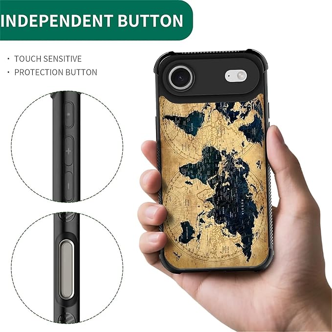 for iPhone 17 Air Case,for MagSafe Graphic Design for Girl Boy Soft Silicone Hard Acrylic Shock Protection Designed for iPhone 17 Air Brown World Map Pattern