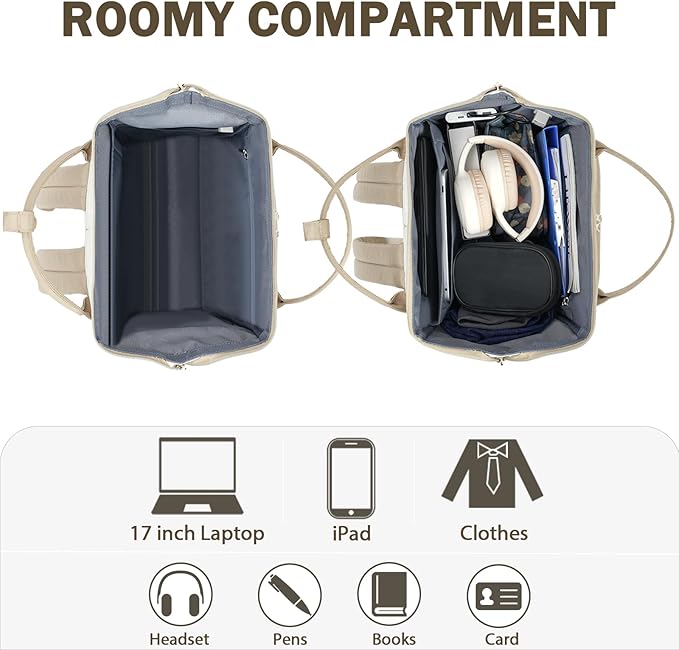 KROSER Laptop Backpack 17" Stylish Backpack Water Repellent College Casual Daypack Travel Business Work Bag for Men/Women-Beige/khaki