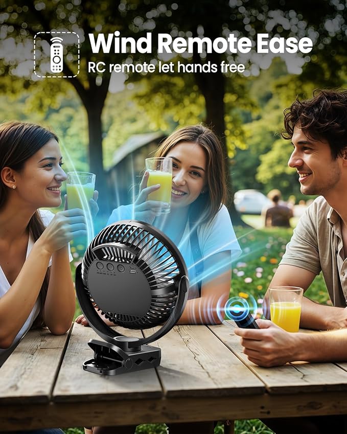 40000mAh Clip on Fan for Golf Cart - 8-inch Portable Rechargeable Fans - Max Up to 150Hrs Work Time - Battery Operated Fan with LED, Remote, Timers, Hook for Office, Desk, Camping, Treadmill, Tent