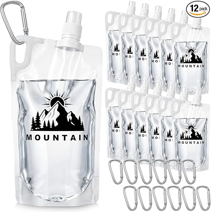 12pack 1L Collapsible Water Bottles with Mountaineering Buckle (Not Suitable for Climbing) Hiking Foldable Backpacking Water Bottle Reusable 33oz Drink Bottle for Travel Camping Hiking