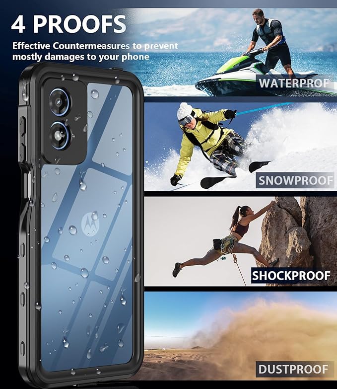 for Motorola Moto G Play 2024 Phone Case Waterproof with Built-in Screen Protector, Full Body Underwater Dustproof Shockproof Rugged Protective Cover for Motorola G Play 2024 Black