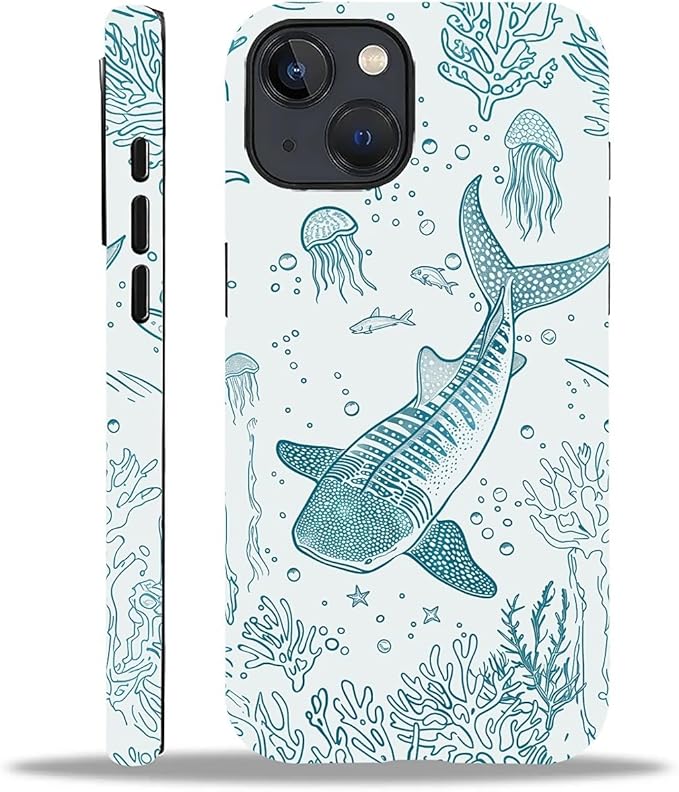 for iPhone 15 Plus Case,HH2 Ocean Whale Shark Hybrid 2 Layer Hard Shell Silicone Protective Pattern Design Case