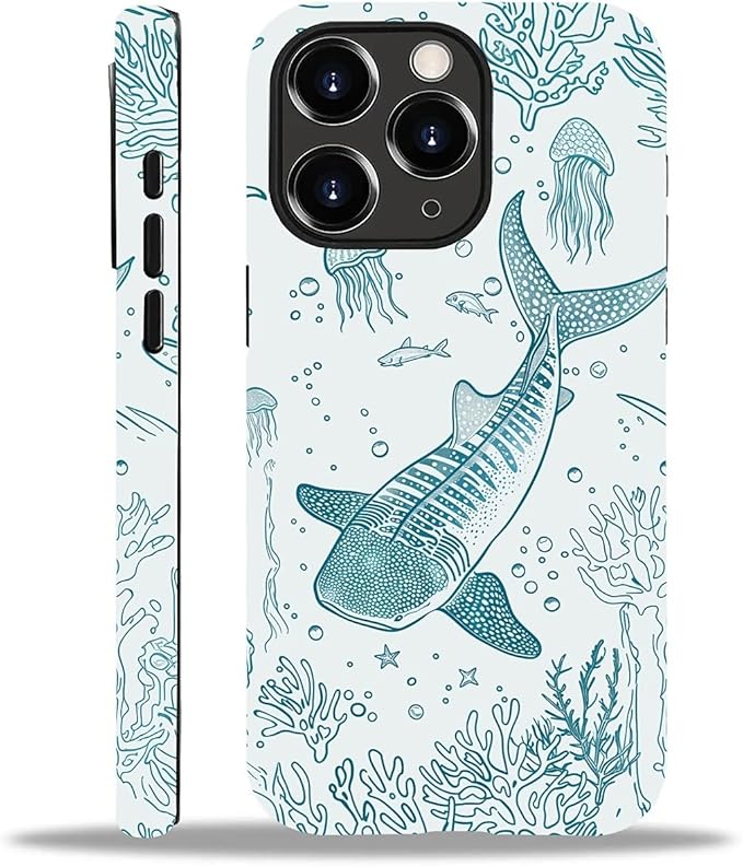 for iPhone 15 Pro Case,HH2 Ocean Whale Shark Hybrid 2 Layer Hard Shell Silicone Protective Pattern Design Case