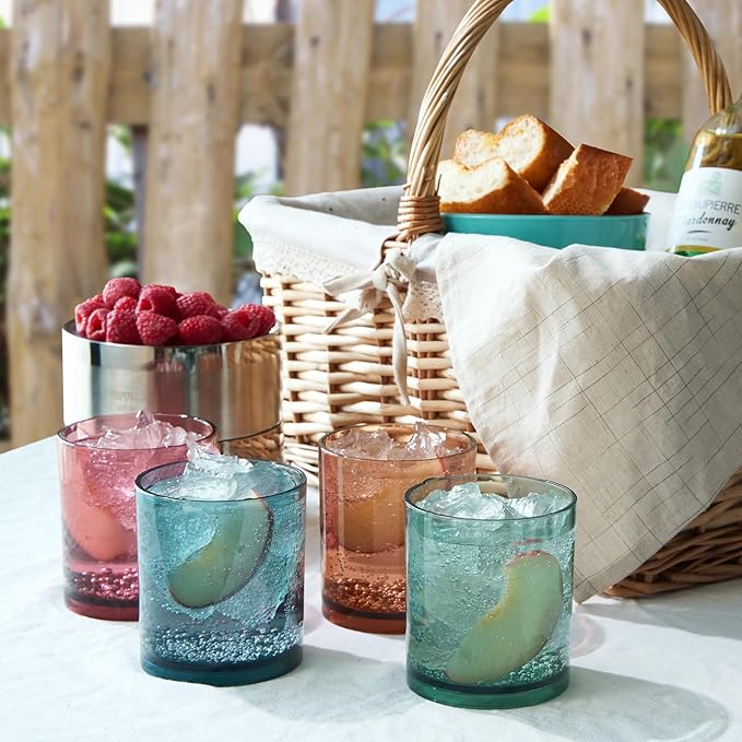 Khen Classic Plastic Reusable Tumbler Drinking Glasses (4 Set) Jewel Muted Colors 13oz Acrylic Unbreakable Water Lowball DOF Juice, Wine | BPA-Free | Top-Rack Dishwasher Safe, Tritan Shatterproof
