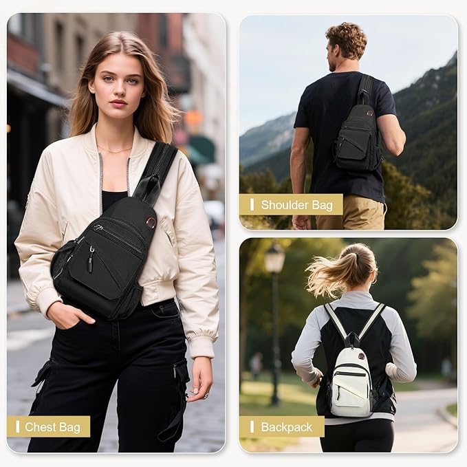 Crossbody Bag Casual Sling Bag for Men, Convertible Backpack, 3-in-1 Anti-Theft Shoulder Bag Trendy Daypack for Travel, Large, Beige