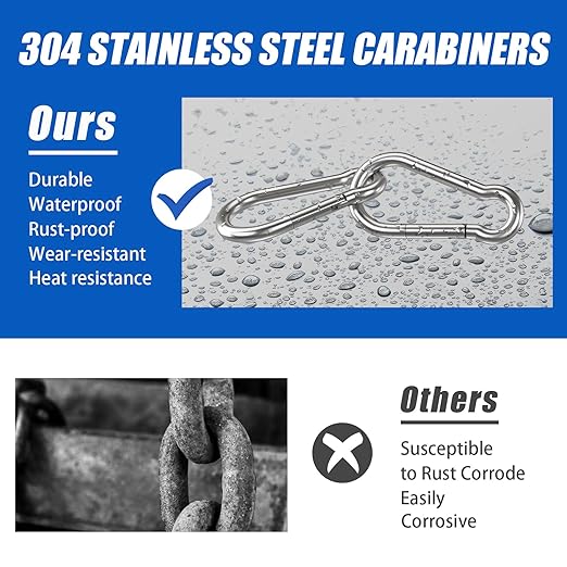 Small Carabiner Clip Hooks, 50pcs 1.97 inch Carabiners Heavy Duty, 304 Stainless Steel Spring Snap Hook Fits Camping Hiking, Metal Clips for Rope Chain Keys Rings