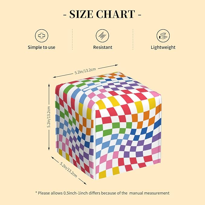 Tissue Box Cover Square,Colorful Wavy Checkerboard Tissue Box Holder Waterproof Leather Facial Paper Case Modern Home Decoration for Bedroom Dresser Night Stand Office Desk